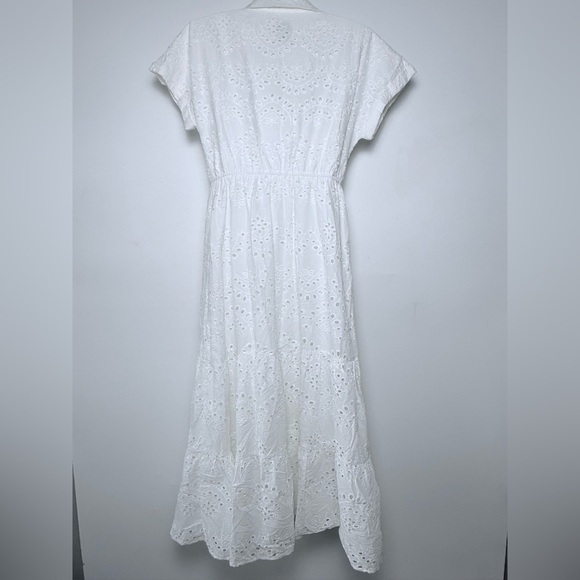 Sam Edelman Ivory White Eyelet Collared Maxi Dress Women size 6 lined Wedding - Picture 4 of 14